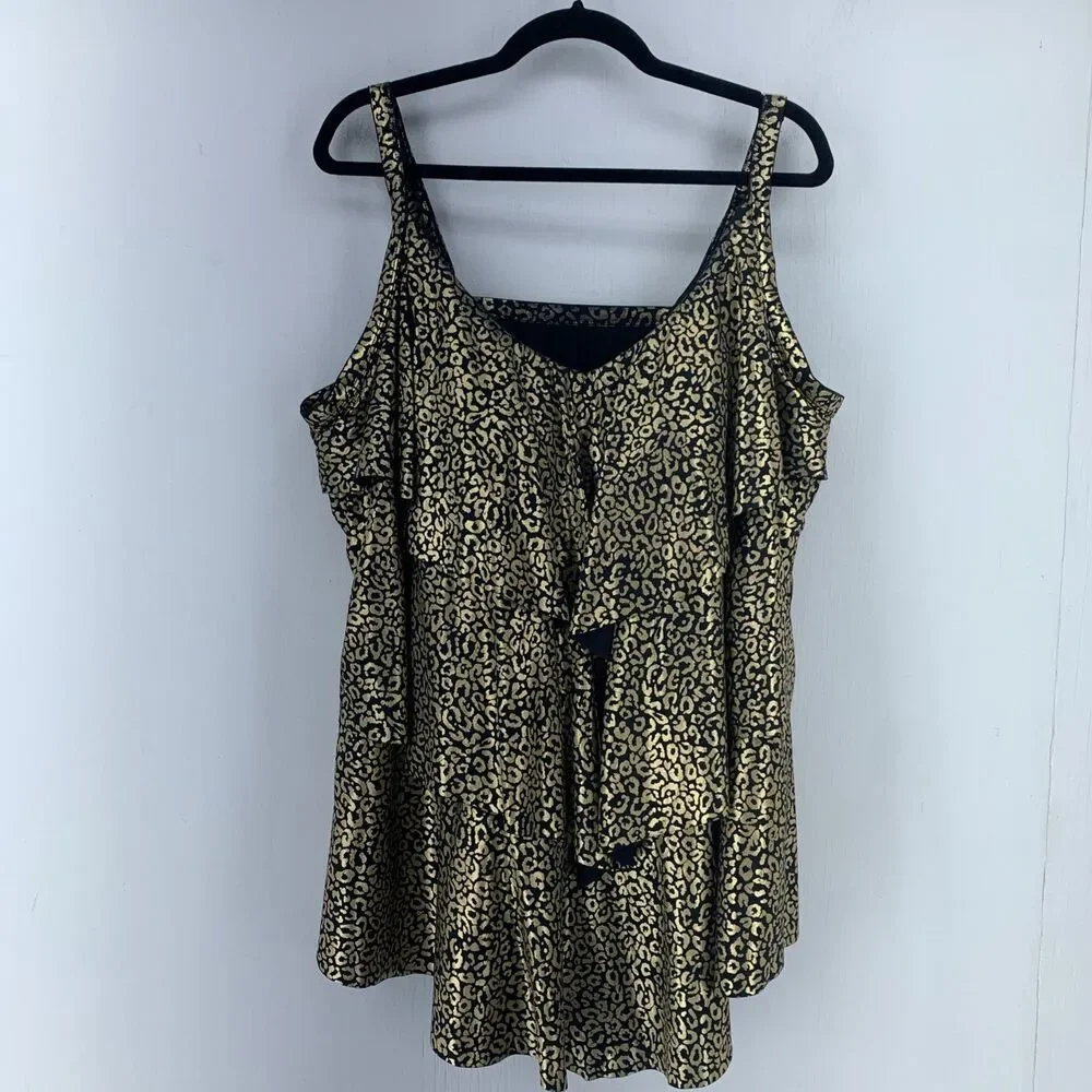 Swimsuits‎ For All Womens 30 Swim Top Tankini Layered Tiered Gold Regency Glam